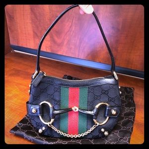 SOLD—GUCCI monogram small horsebit web handbag